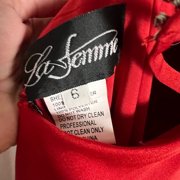 La Femme Red Strappy High Neck Slit Formal Gown Size 6 - Picture 7 of 7